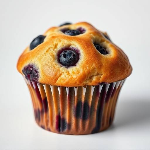 A blueberry muffin with a golden brown top