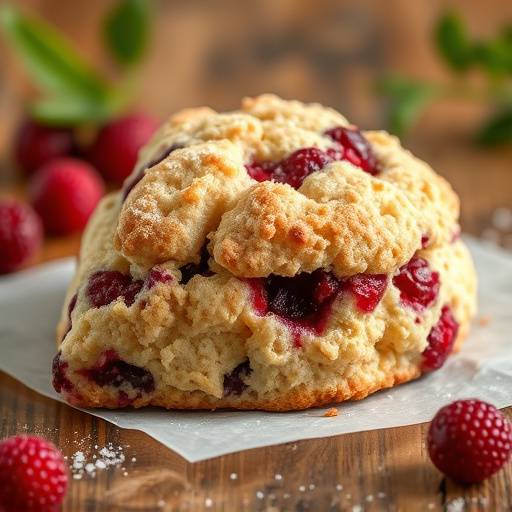 A freshly baked cranberry scone with a slightly crumbly texture.