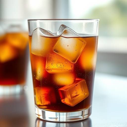 A refreshing glass of cold brew coffee with ice cubes.